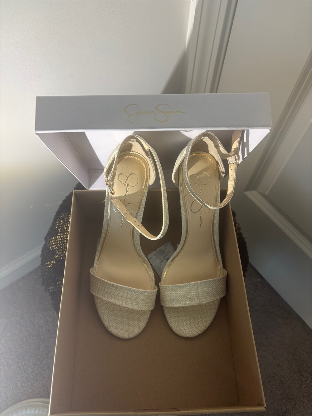 Jessica Simpson Metallic Champagne Ankle-Strap Dress Heels